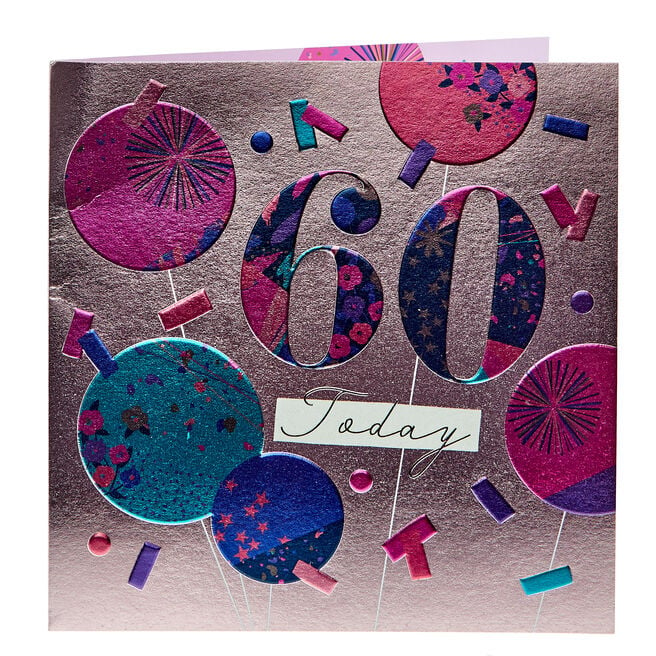 Boutique 60th Birthday Card - Confetti & Balloons