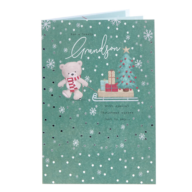 Grandson Hugs & Sledge Christmas Card