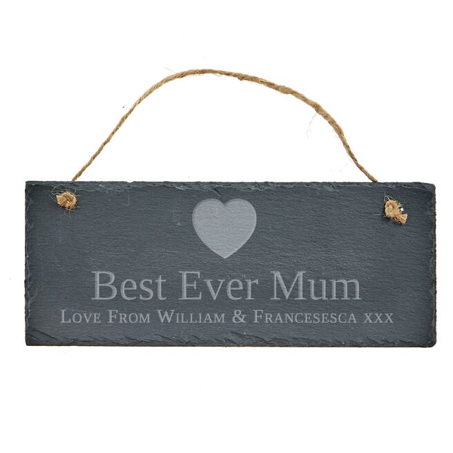 Personalised Engraved Hanging Slate Sign - Best Mum Ever