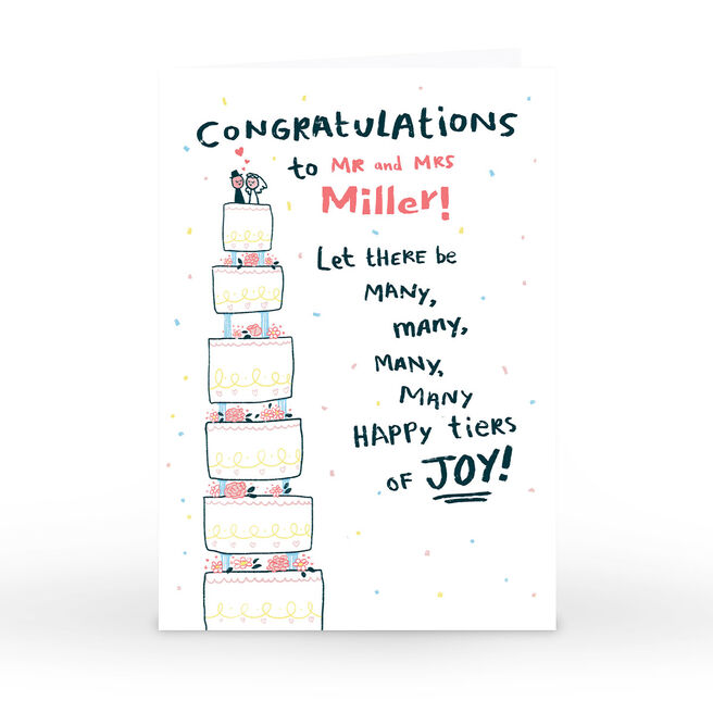 Personalised Hew Ma Wedding Card - Many Happy Tiers 