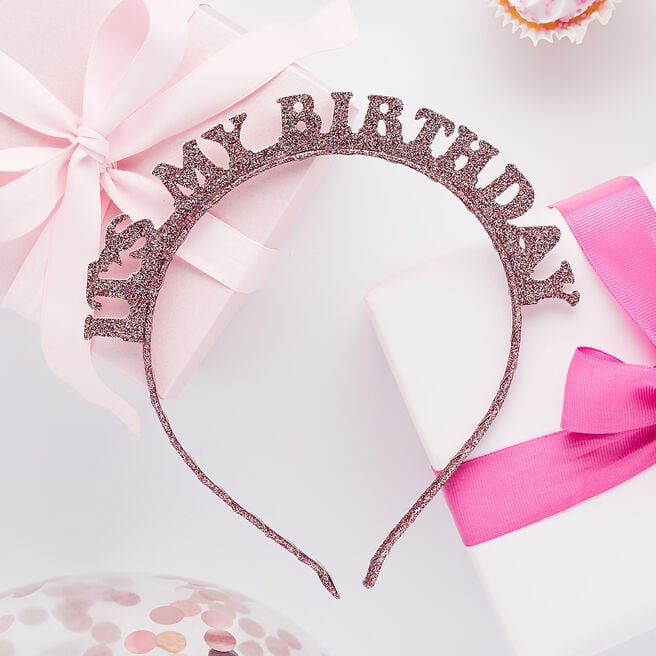Metallic Rose Gold Its My Birthday Glitter Headband