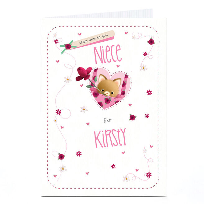 Personalised Birthday Card - Cute Kitten With Rose