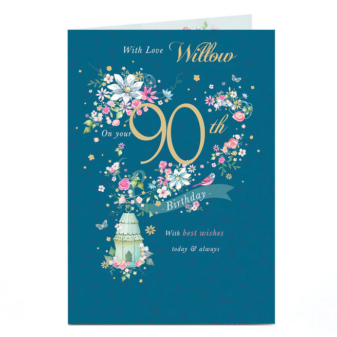 90th Birthday Card For Her – Daisies In Purple Foil Frame, Designer Greetings With Envelope