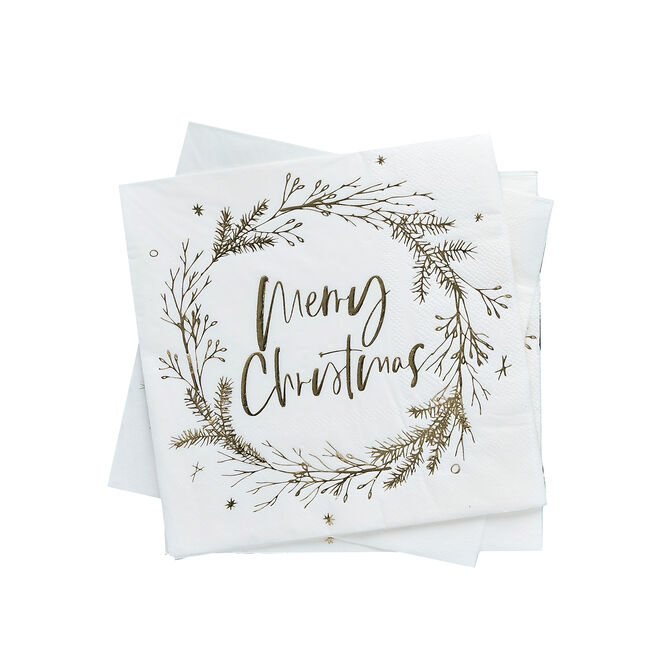Wreath Merry Christmas Paper Napkins - Pack of 16 