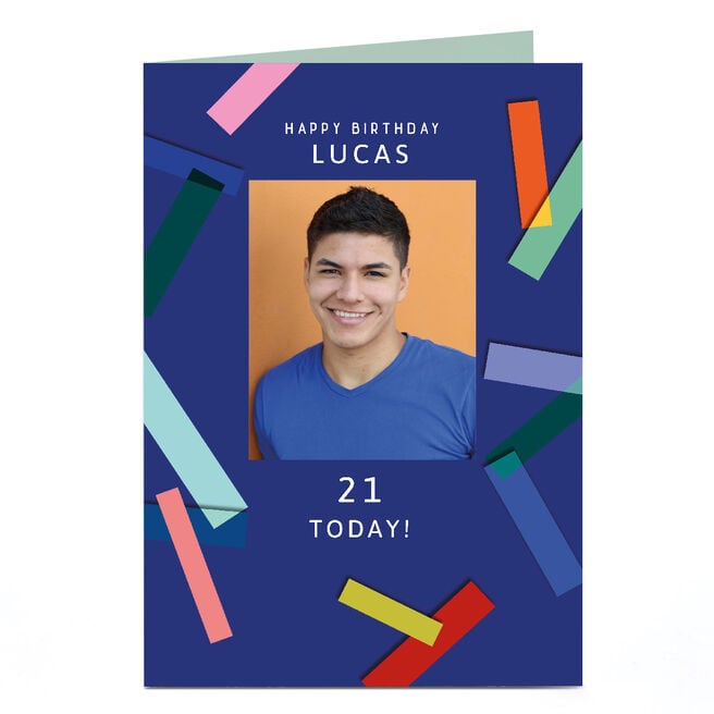 Photo 21st Birthday Card - Blue Block Colours