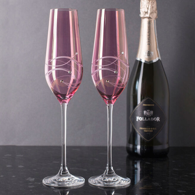 Pink Diamante Champagne Flutes - Set of 2