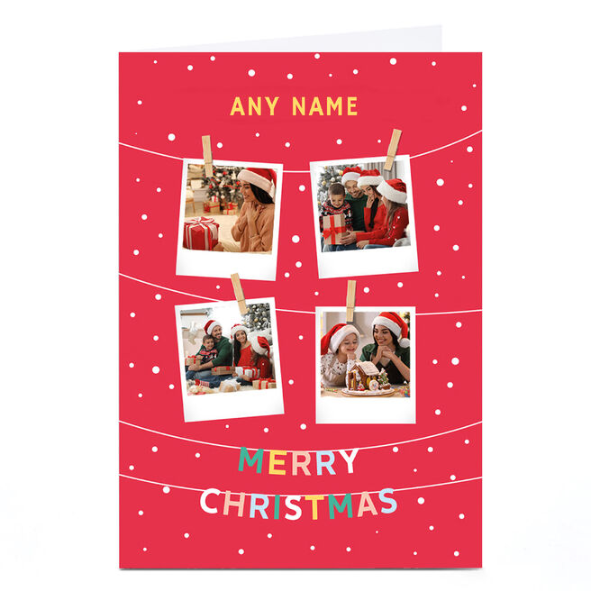 Photo Christmas Card - 4 Hanging Polaroids, Any Name