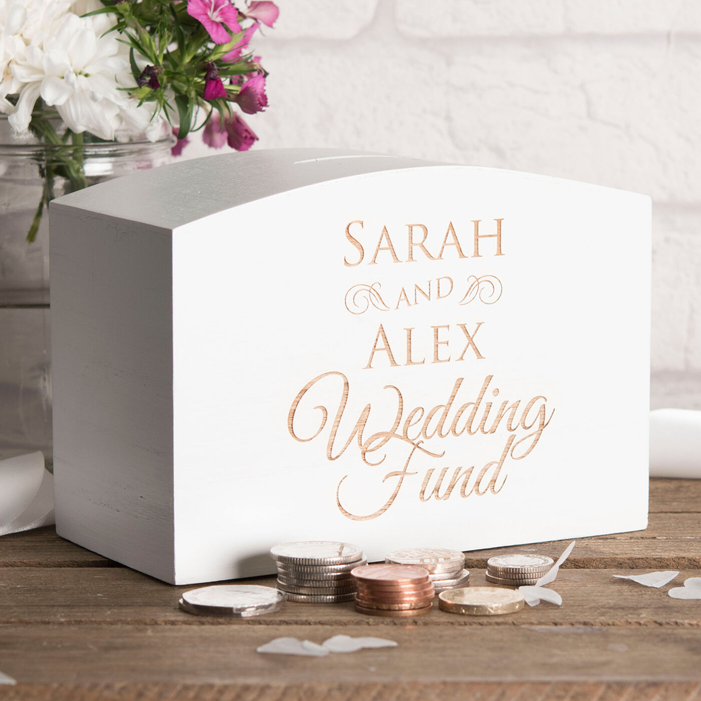 Buy Personalised Engraved White Wooden Money Box Wedding Fund for GBP 19.99 Card Factory UK