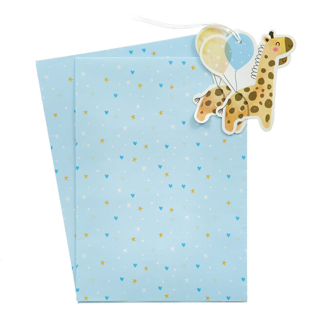 Baby Boy Giraffes Wrapping Paper & Gift Tags - Pack of 2