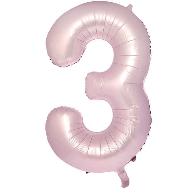 Large 34-Inch Pale Pink Foil Helium Number 3 Balloon - Delivered Inflated