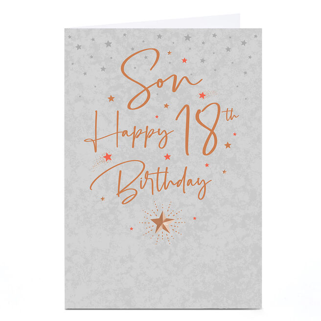 Personalised 18th Birthday Card - Silver Stars and Gold Script, Son