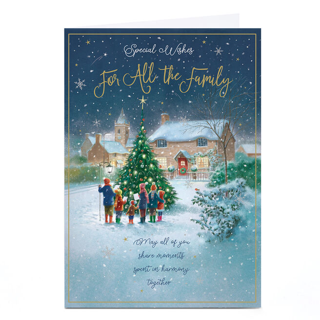 Christmas Card - For All the Family - People round the tree carol singing
