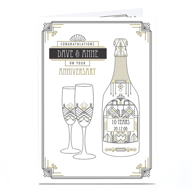Personalised Anniversary Card - Art Deco Champagne