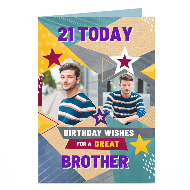 Photo 21st Birthday Card - Birthday Wishes Brother, Editable Age