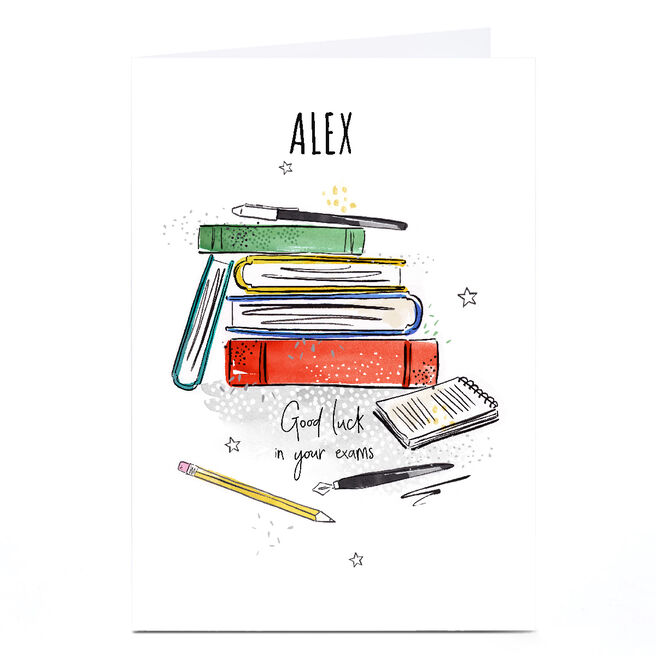 Personalised Good luck in Your Exams Card - Stack of Books