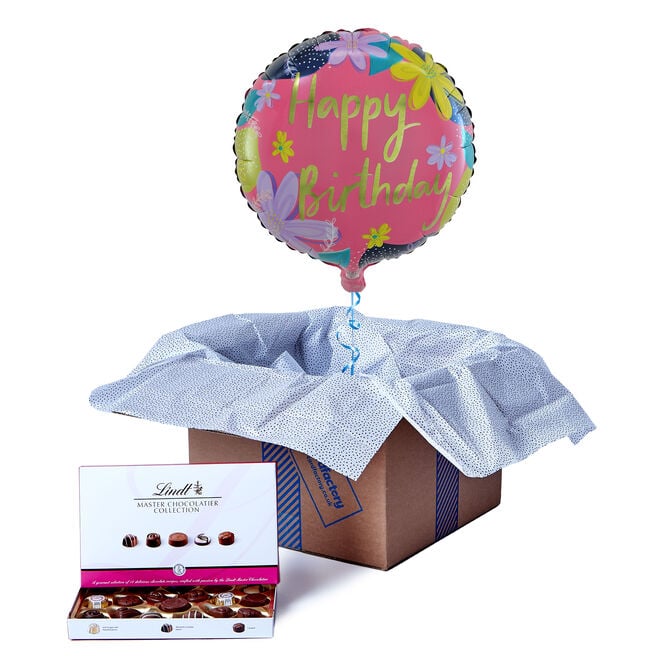 Floral Happy Birthday Birthday Balloon & Lindt Chocolates - FREE GIFT CARD!