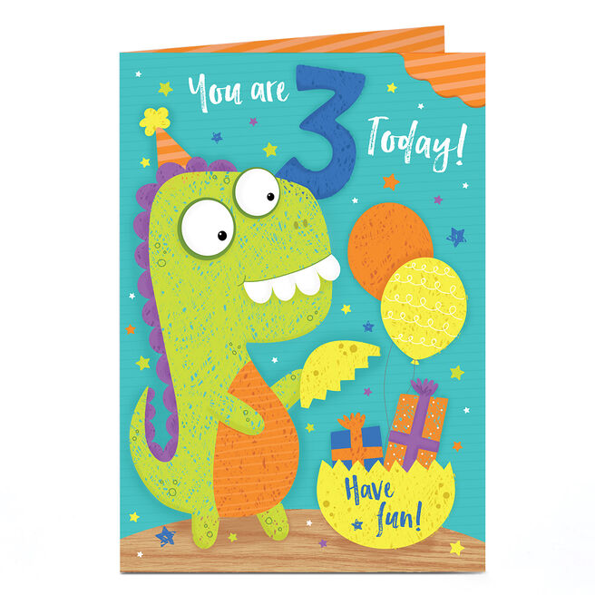 3rd Birthday Card - 3 Today Dinosaur