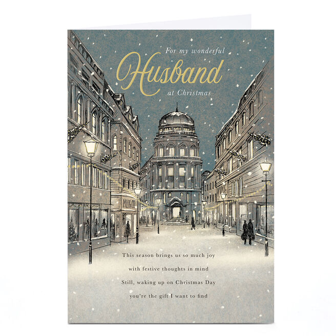 Personalised Christmas Card - Snowy Street Scene, Husband