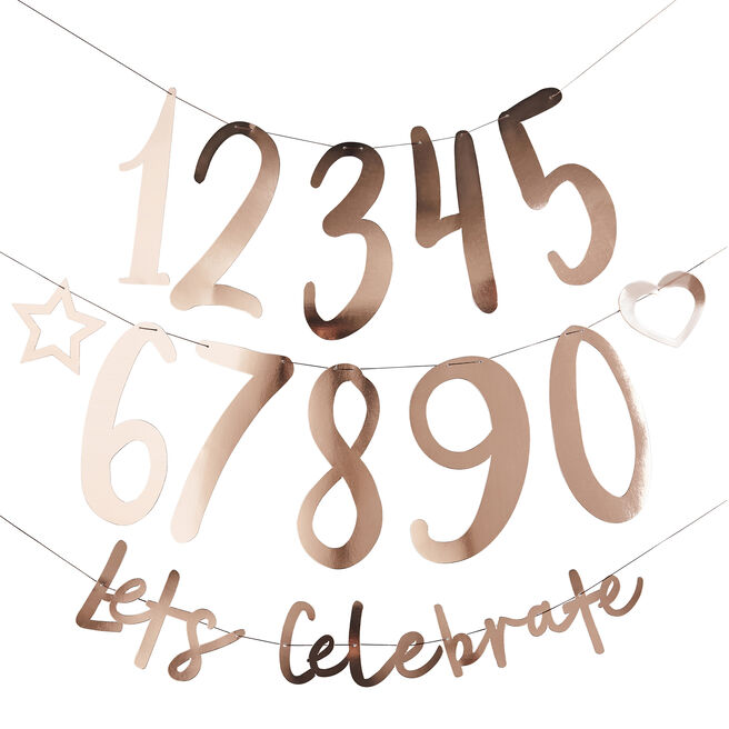 Metallic Rose Gold Lets Celebrate Customisable Card Banner x2 2m