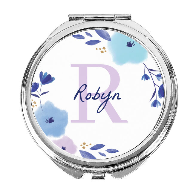 Personalised Floral Initial Compact Mirror