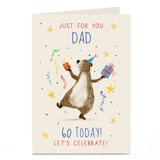 Personalised Birthday Card - Dad Let's Celebrate Bear, Editable Age