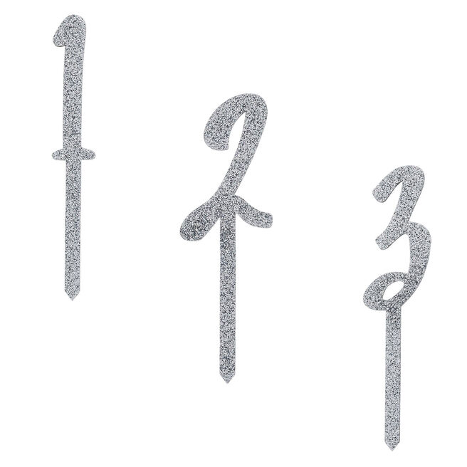 Metallic Silver Number Glitter Acrylic Cake Topper (Numbers 0-9)