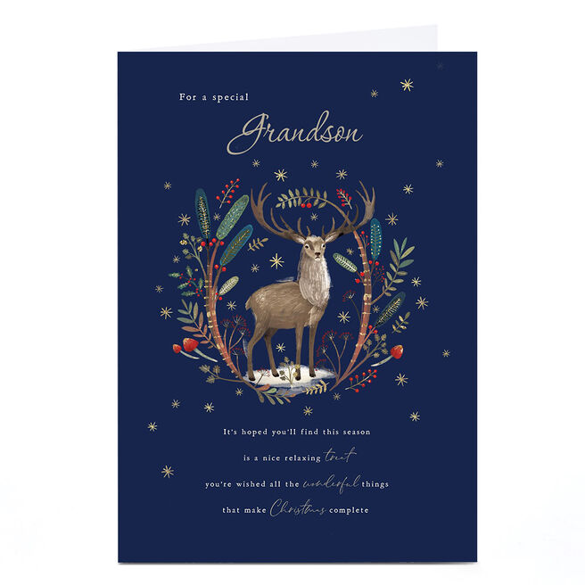 Personalised Christmas Card - Stag in Forest, Grandson
