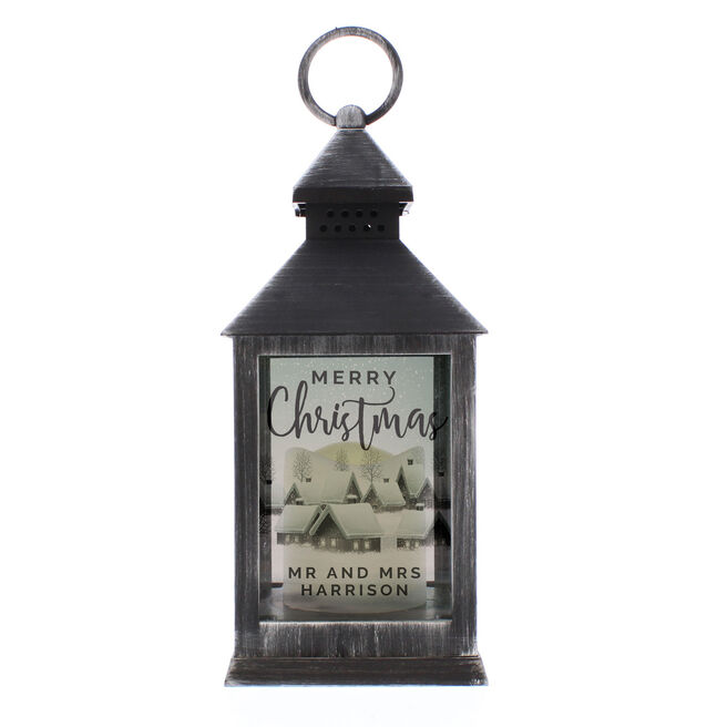 Personalised Town Christmas Rustic Black Lantern