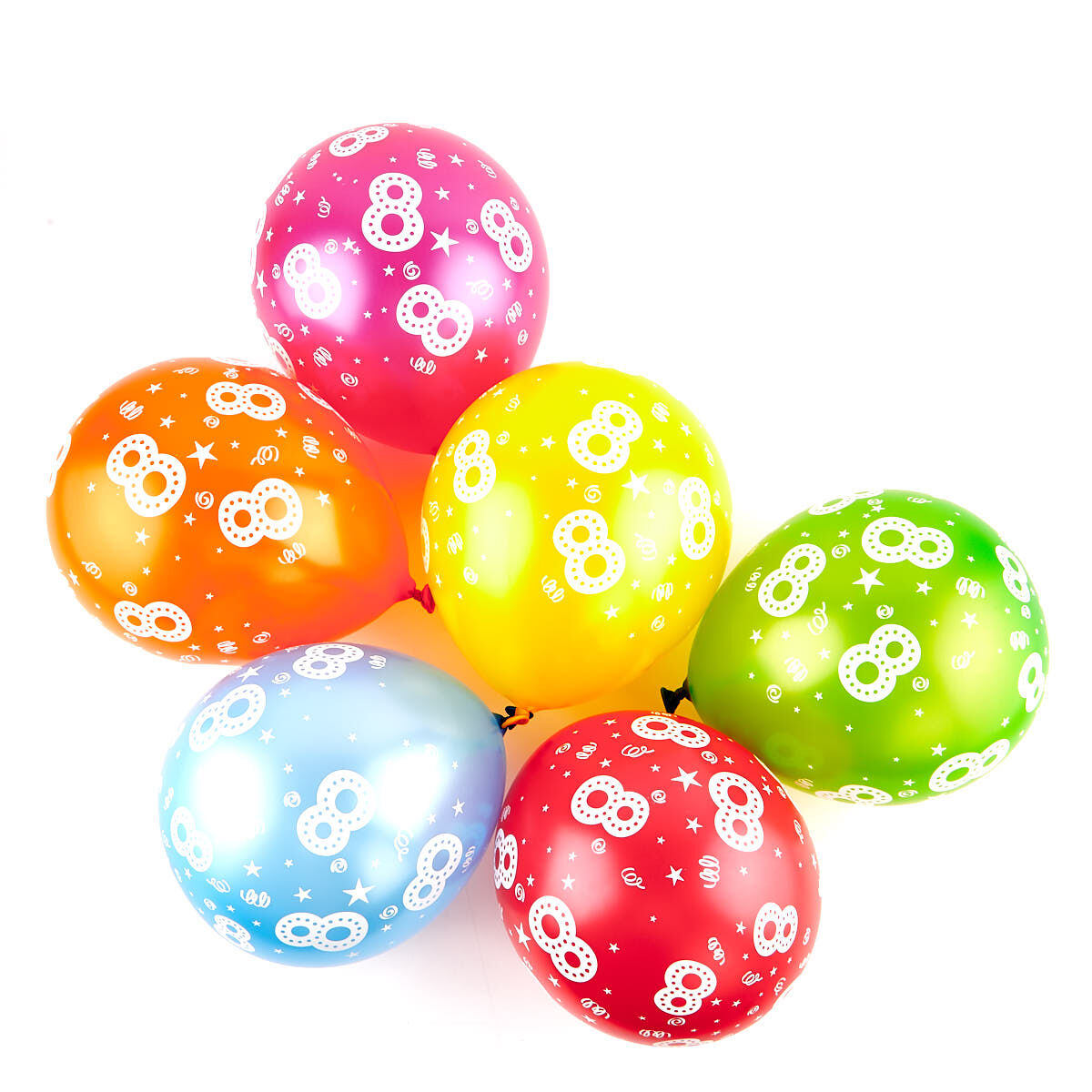 Multicoloured 8th Birthday Helium Latex Balloons Pack Of 6