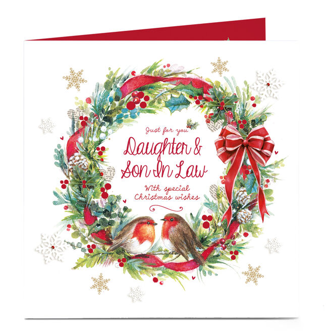 Personalised Christmas Card - Robin Wreath Daughter and Son-In-Law