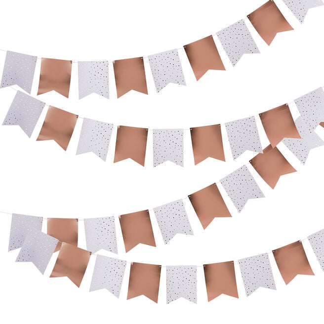 Rose Gold & White Foiled Flag Bunting - 10 Metres