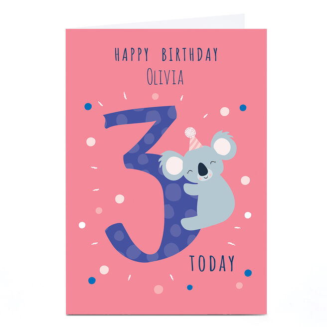 Personalised Klara Hawkins 3rd Birthday Card - Koala