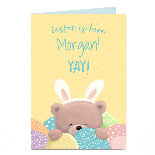 Personalised Hugs Easter Card - Bear with Bunny Ears, Any Name
