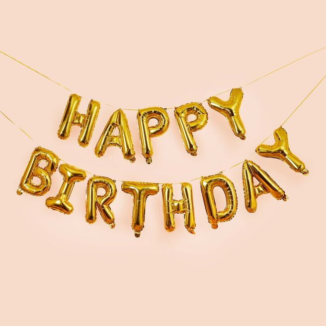 Metallic Gold Happy Birthday 16 Foil Balloon Garland