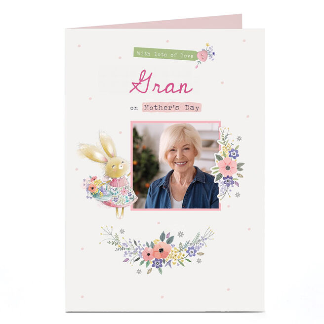 Personalised Mother's Day Card - Bunny with basket of flowers - Gran