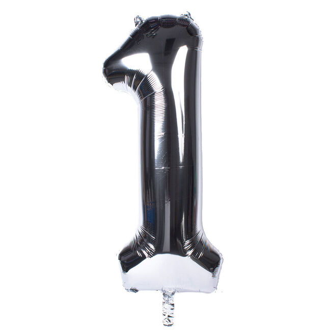 Silver Number 1 Foil Giant Helium Balloon - Uninflated