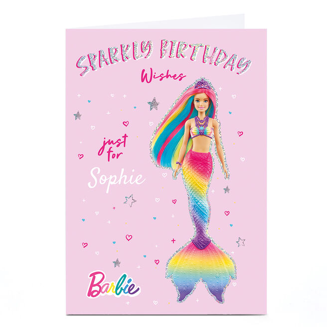 Personalised Barbie Birthday Card - Sparkly Wishes