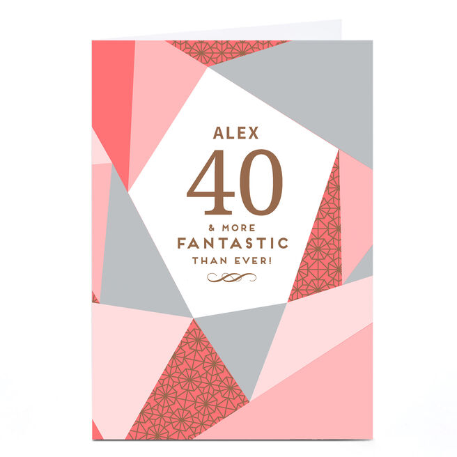 Personalised 40th Birthday Card - Geometric Peach, Editable Age