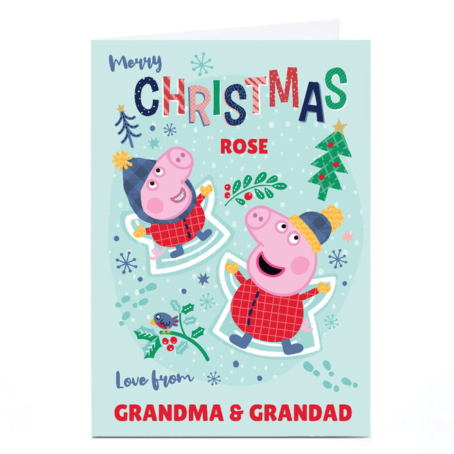 Personalised Peppa Pig Christmas Card  - Snow Angels, Any Name