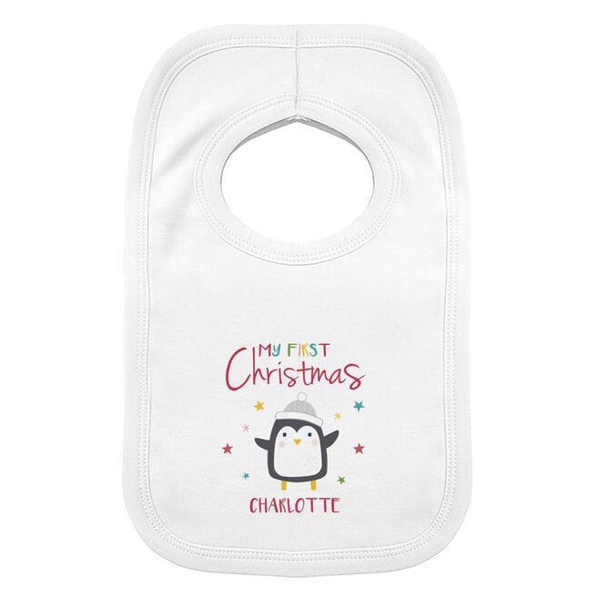 Personalised Baby Bib - My First Christmas Penguin