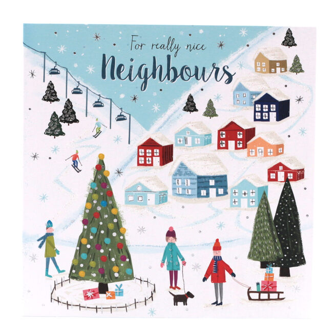 Christmas Card - Nice Neighbours, Traditional Snowy Scene