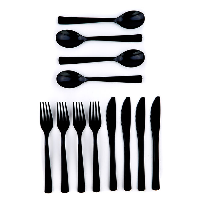 Black Plastic Cutlery Set - 18 Pieces  