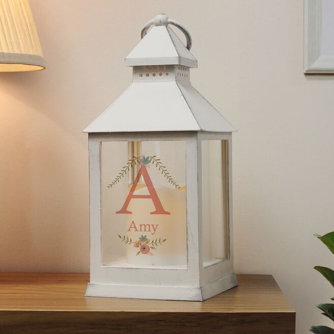 Personalised Floral Bouquet White Lantern