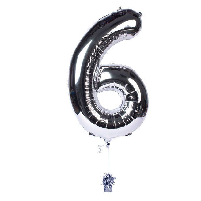 Large Silver Number 6 Inflated Balloon Arrangement 