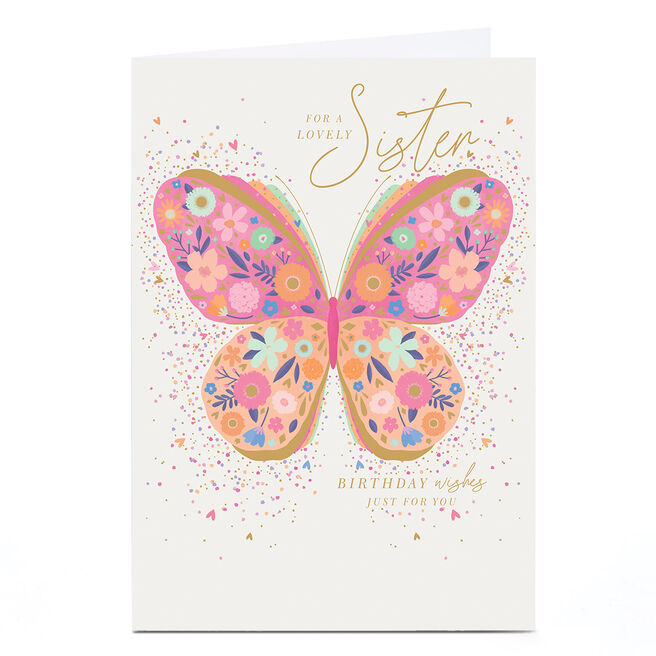 Birthday Card - Pink Floral Butterfly, Sister