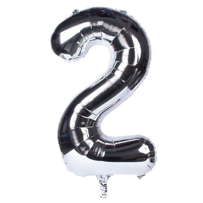 Silver Number 2 Foil Giant Helium Balloon - Uninflated