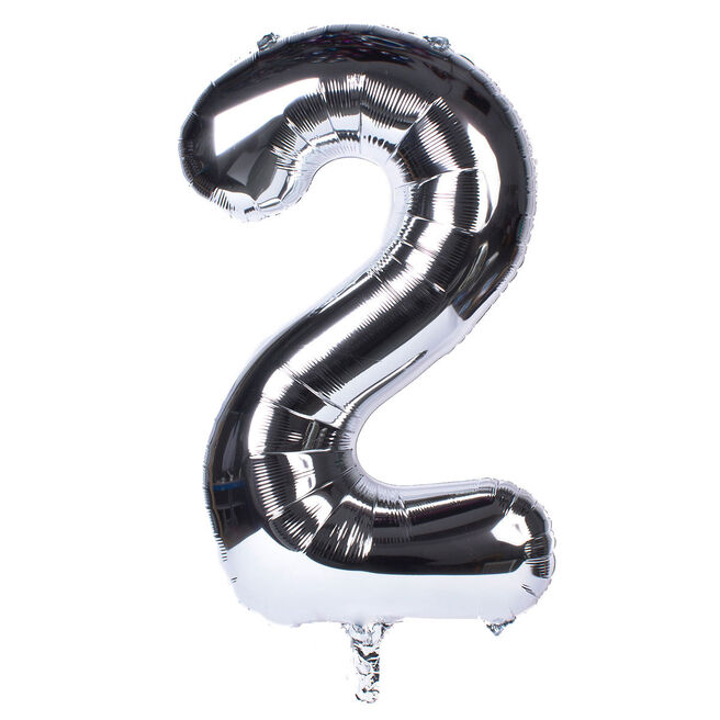 Silver Number 2 Foil Giant Helium Balloon (Deflated)