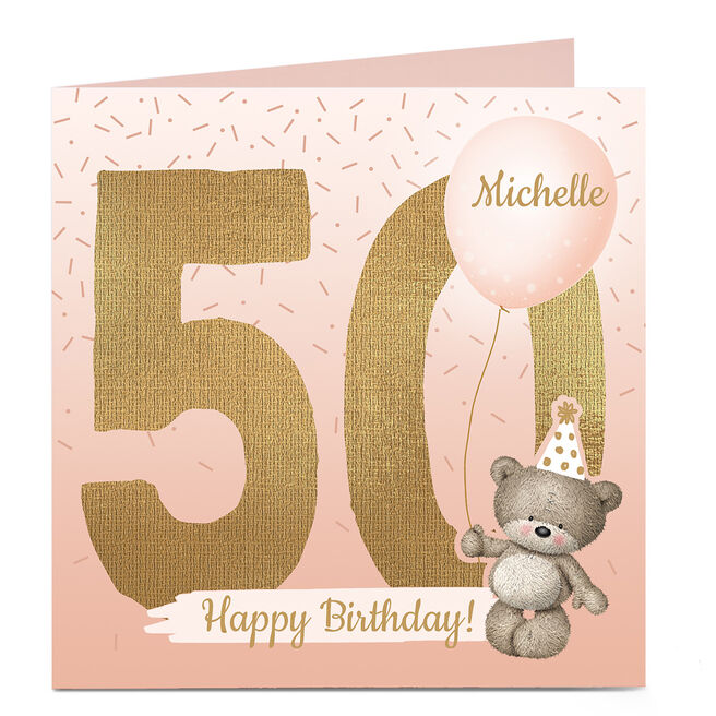 Personalised Hugs Bear 50th Birthday Card - Any Name