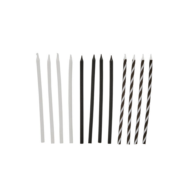 Monochrome Tall Skinny Candles - Pack of 12