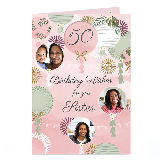 Photo Birthday Card - Birthday Wishes Pink Balloons, Editable Age